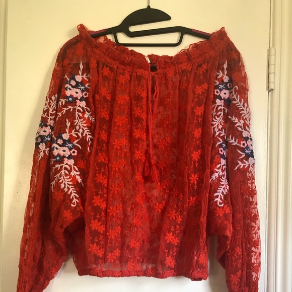 Free People Embroidered Blouse Red Size S. $128 - Picture 3 of 5